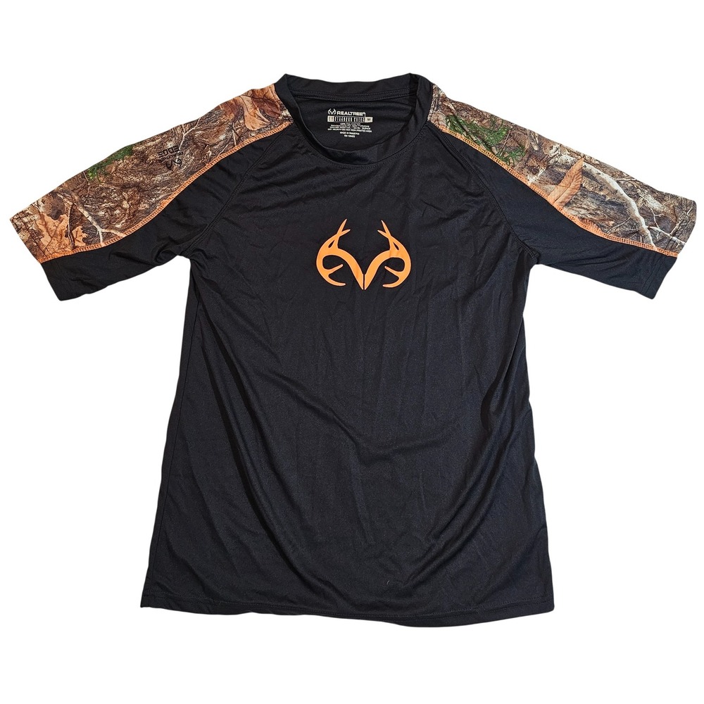 Realtree By Staghorn Creek Men's Black Orange Antler Logo‎ Camo T-Shirt Size M